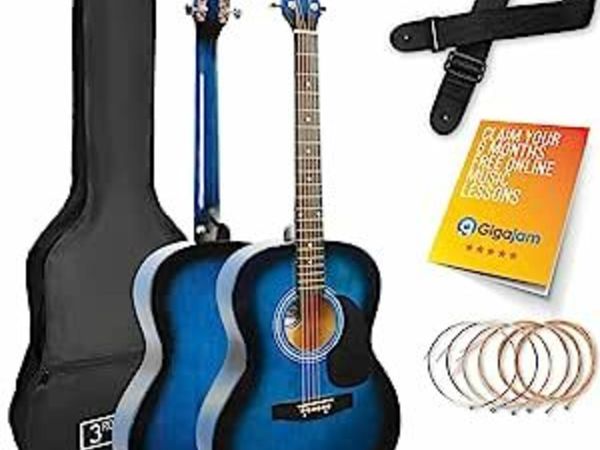 Full Size 4/4 Acoustic Guitar Steel String Pack Bundle for Beginners - 6 Months FREE Lessons, Bag, Picks and Spare Strings - Blue