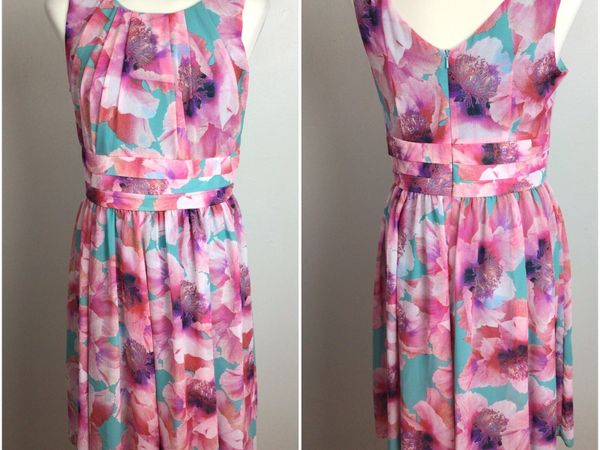 SAVIDA Pink & blue floral midi dress size 12