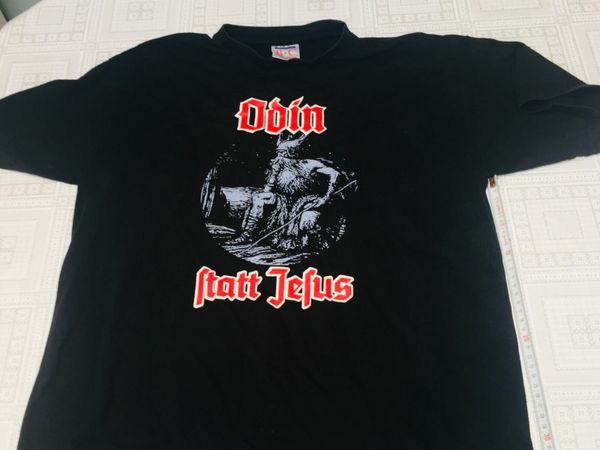 Odin - Statt Jesus.  Black T-shirt. Black. Size: L.