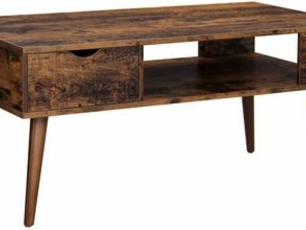 COFFEE TABLE WITH STORAGE DRAWER, OPEN COMPARTMENT FOR LIVING ROOM, DINING ROOM, 100 X 50 X 45 CM VINTAGE BROWN