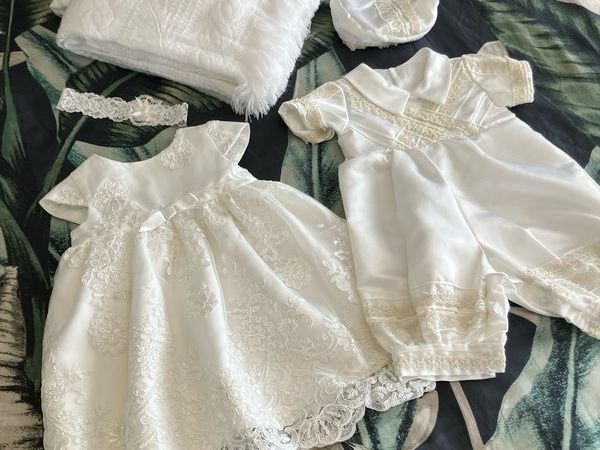 Twin christening dress & romper