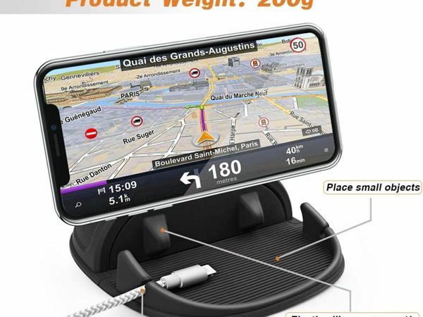 Car Phone Holder, Car Phone Mount Silicone Car Pad Mat for Various Dashboards, Slip Free Desk Phone Stand Compatible with iPhone, Samsung, Android Smartphones, GPS Devices and More, Black