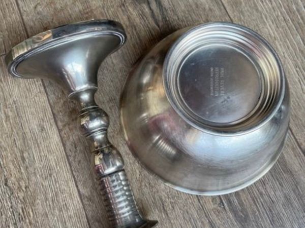 Silver candle holder and silver bowl