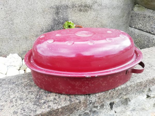Vintage Enamel Casserole, Planter Pots, Garden
