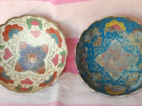 Vintage Chinese Cloisonne Enamel Brass "FLORAL" De
