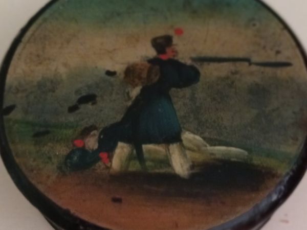 Antique Papier Mache Circular Snuff Box