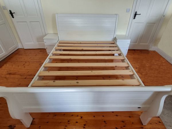 King Size Bed (White Sleigh) Plus Two Side Tables