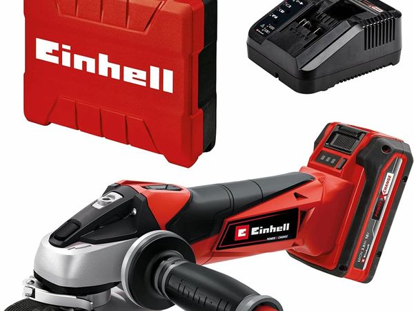 Einhell Power X-Change 115mm (4 Inch) Cordless Angle Grinder With Battery And Charger - 18V Disc Battery Grinder For Cutting, Grinding And Polishing - TE-AG 18/115 Li Power Tool Set With Storage Case