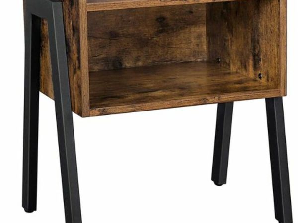 BEDSIDE TABLE, SIDE TABLE WITH INDUSTRIAL DESIGN, STACKABLE BEDSIDE TABLE WITH OPEN COMPARTMENT, RETRO, RUSTIC WOOD LOOK, ACCENT FURNITURE WITH METAL LEGS, STABLE, VINTAGE