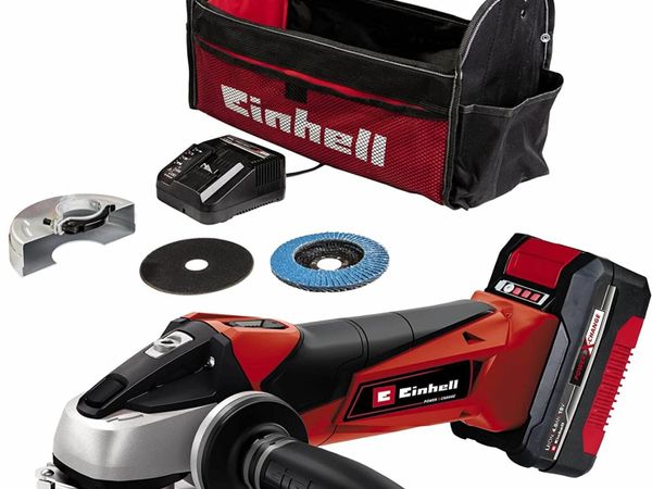 Einhell Power X-Change 115mm (4 Inch) Cordless Angle Grinder With Battery And Charger - 18V Disc Battery Grinder For Cutting, Grinding And Polishing - TE-AG 18/115 Li Power Tool Set With Storage Bag