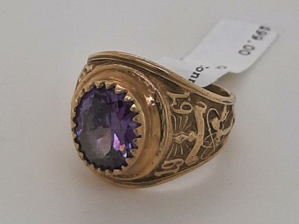9ct gold purple stone  college ring  9k