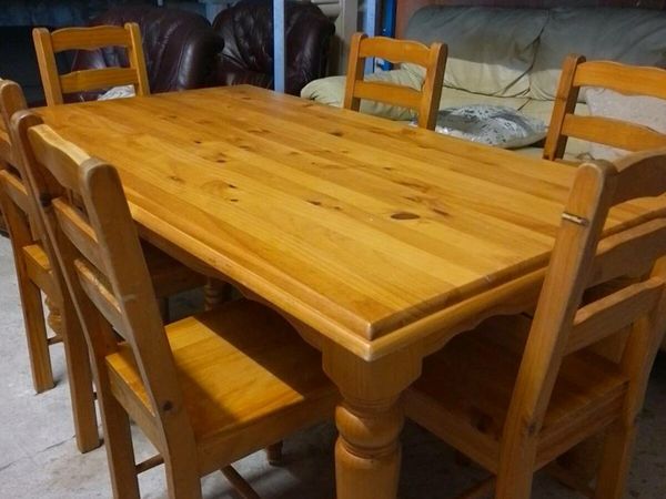 Large Solid Pine Dining Table And Chairs