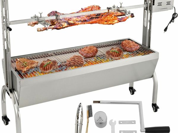 Rotisserie Grill, 132lbs Capacity, Stainless Steel Pig Lamb Spit Grill Roaster