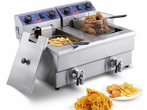 Commercial Electric Deep Fryer Countertop Deep Fryer with Dual Tanks 6000W