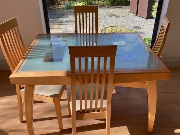 Solid Wood & Glass Dining Table (extendable) and 6 Dining Chairs