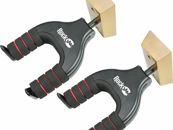 RockJam Wall Mountable Universal Guitar Hanger with Padded Arms - Twin Pack