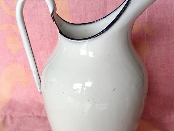 Vintage French Enamel pitcher jug water enameled w