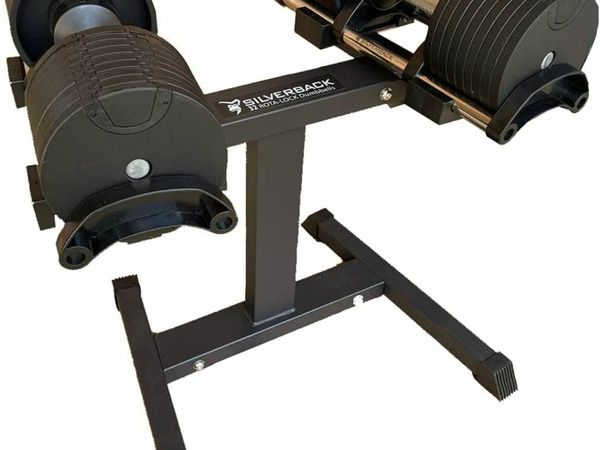 2x 32KG Adjustable Dumbbells Pair (WITH STAND) SilverBack Solid Steel Weight Set