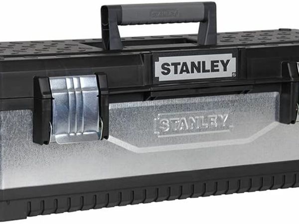 STANLEY Galvanised Toolbox with Heavy Duty Metal Hinge, Portable Tote Tray for Tools and Small Parts, 20 Inch, 1-95-618
