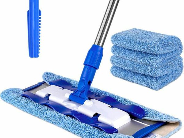 Professional Microfibre Mop for Hardwood, Laminate, Tile Floor Cleaning, Stainless Steel Telescopic Handle - 3 Reusable Microfibre Cloths and 1 Dirt Removal Scrubber Included