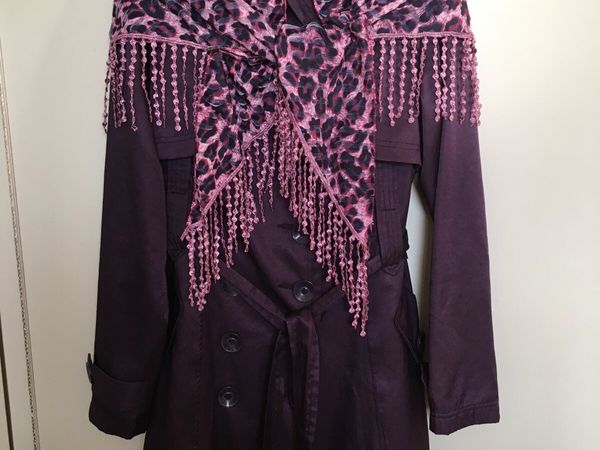 Purple Coat With Tie Belt  .Size 12. Free Scarf