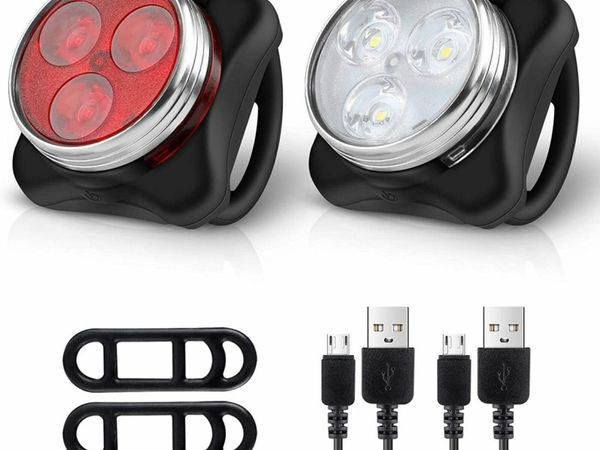 Rechargeable LED Bike Lights Set - Headlight Taillight Combinations LED Bicycle Light Set (650Mah Lithium Battery, 4 Light Mode Options, 2 USB Cables)