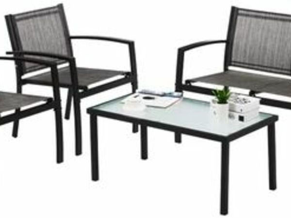 GARDEN FURNITURE SET OF 4, SEATING GROUP IN THE GARDEN AND BALCONY, GARDEN SET WITH THREE CHAIRS AND A GLASS TABLE (BLACK)