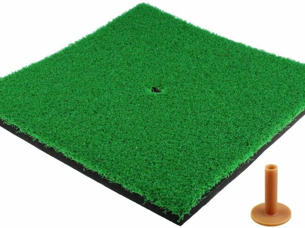 GOLF HITTING MATS INDOOR/OUTDOOR SBR GOLF MATS WITH RUBBER TEE HOLDER FOR DRIVING RANGE PRACTICE, BACKYARD USE - GREEN, 12 X 12 INCH & 12"X24"