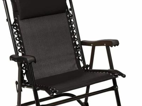 FOLDABLE ROCKING CHAIR WITH SUN PROTECTION - BLACK