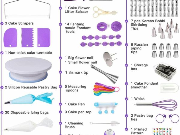 Cake Decorating Kit,137pcs Cake Decorating Supplies with Cake Turntable for Decorating,Pastry Piping Bag,Russian Piping Tips Baking Tools, Cake Baking Supplies for Beginners