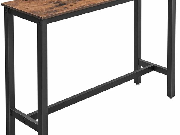 BAR TABLE, FINE HIGH TABLE, KITCHEN TABLE, 120 X 40 X 100 CM, DINING TABLE, WITH STURDY METAL FRAME, EASY ASSEMBLY, RUSTIC BROWN AND BLACK