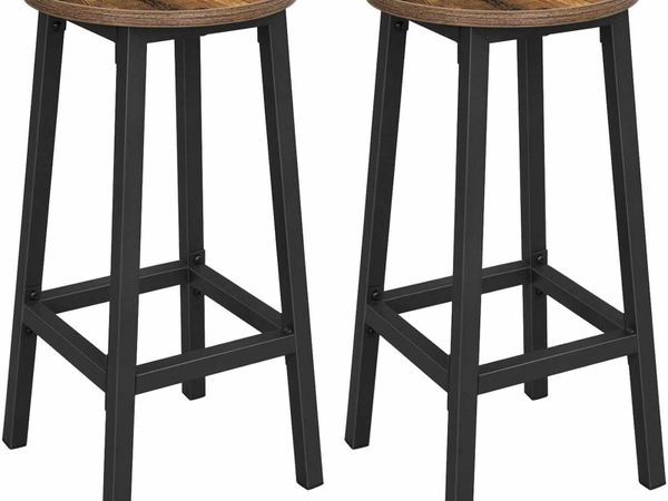 SET OF 2 BAR STOOLS KITCHEN CHAIRS WITH STURDY STEEL FRAME HEIGHT 65 CM ROUND EASY ASSEMBLY INDUSTRIAL STYLE GREIGE-BLACK