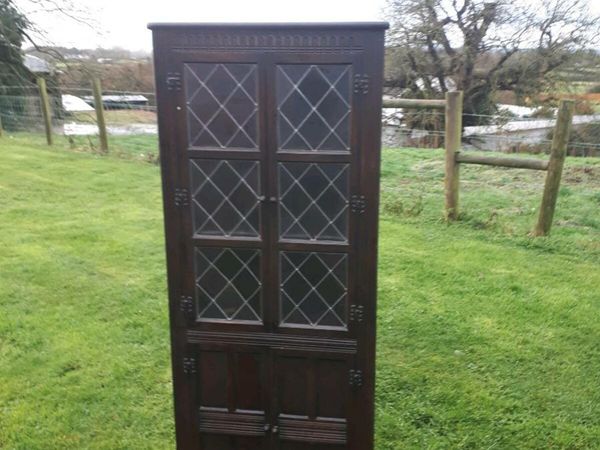 Antique Leaded Glass 4 Door Corner Cabinet