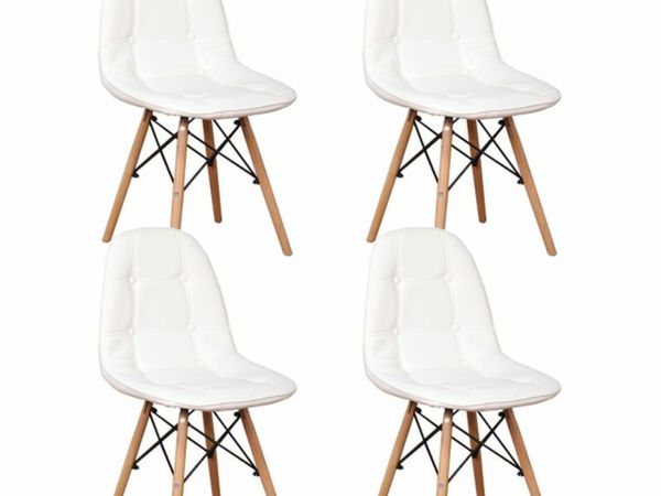 A SET OF 4 PU LEATHER DINING CHAIRS METAL FRAMES AND BEECH HARDWARE LEGS FOR DINING KITCHEN OFFICE LIVING ROOM MODERN STYLE