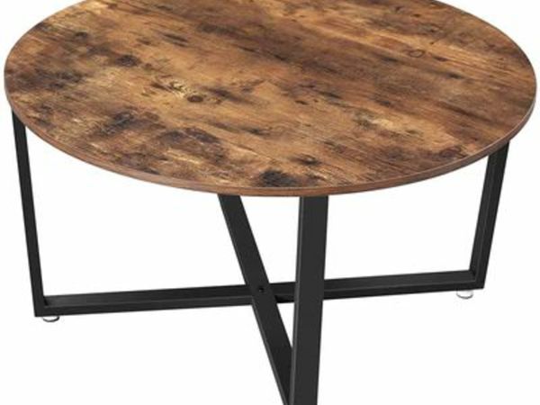 ROUND COFFEE TABLE, COFFEE TABLE, INDUSTRIAL STYLE, STEEL FRAME, EASY ASSEMBLY, FOR LIVING ROOM, BEDROOM, RUSTIC BROWN AND BLACK