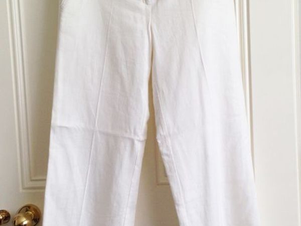 NEW White Linen Blend Trousers (fully lined): Size 8