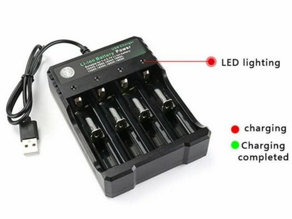 4 Slots Battery Charger Smart Charging For 18650 Rechargeable Li-Ion Battery USB
