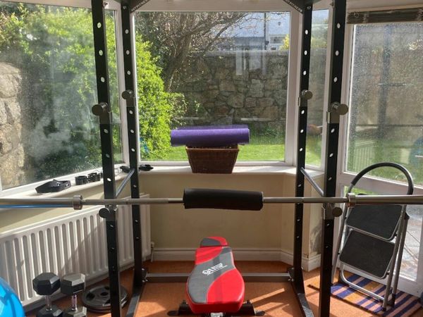 Everything you need to start weight lifting! Weight Rack (with pull up bar) , bar, plates, bench and accessories.