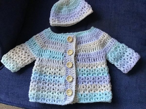 Crochet Baby Cardigan & Hat (0-3 months)