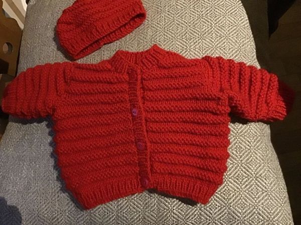 Hand-Knitted Baby Cardigan & Hat (0-3 months)
