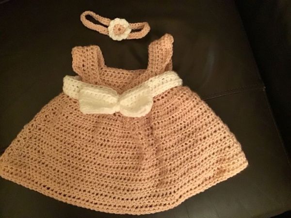 Crochet Baby Dress & Head Band - Age 0-6 months - NEW