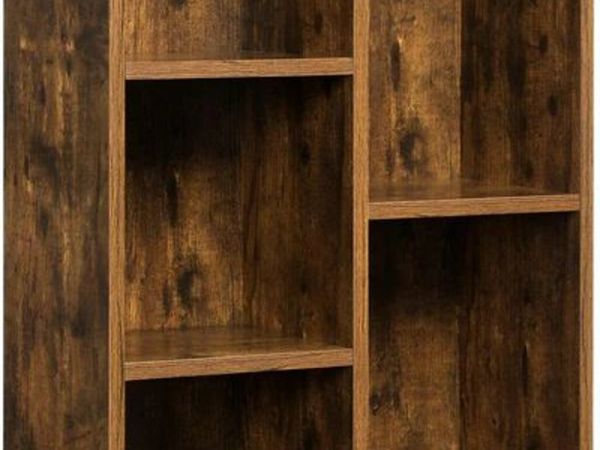 BOOKCASE, STANDING SHELF, WITH 5 COMPARTMENTS, FOR LIVING ROOM, STUDY, CHILDREN'S ROOM, OFFICE, AS A ROOM DIVIDER, 50 X 24 X 80 CM, VINTAGE BROWN