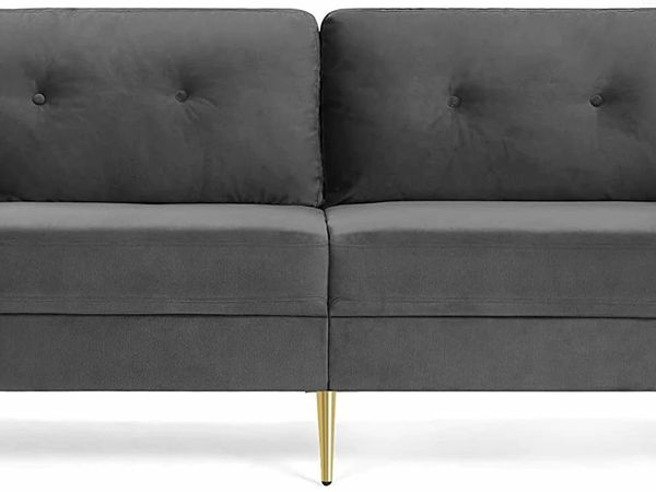 3-SEATER SOFA, COUCH FOR LIVING ROOM, COVER MADE OF VELVET, FOR APARTMENTS, SMALL ROOMS, WOODEN FRAME, METAL LEGS, SIMPLE STRUCTURE, MODERN DESIGN, 183 X 78 X 88 CM, GRAY
