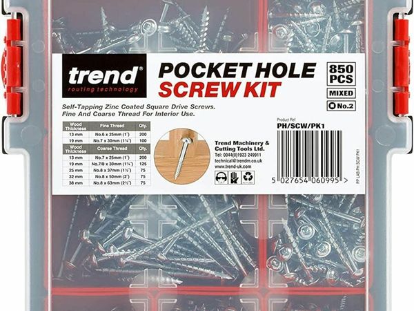 Pocket Hole Screw Selection Pack - 850 Screws in Carry case