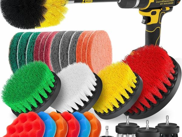 YIHATA Drill Brush Cleaning Brushes Set, 28 Pack Extended Long Attachment Power Scrubber Brushes for Cleaning, Great for Car Carpet Floor Bathroom Toilet Kitchen Ceramic Surface Multicolor