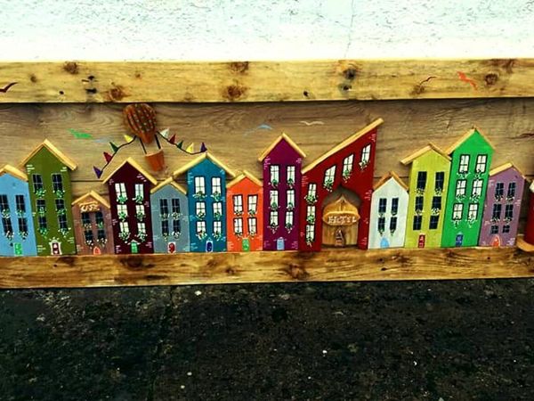 Rustic "Quirky Town" street scene / display art