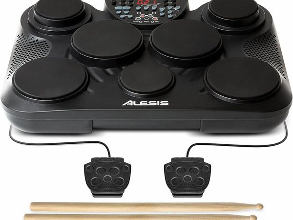 Portable Tabletop Electric Drum Kit with 7 Pads, 265 Electronic and Acoustic Drum Set Sounds and Drum Sticks