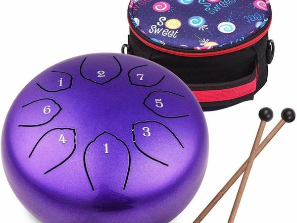 Steel Tongue Drum 6 inches 8 Notes Percussion Instrument C-Key Handpan Drum with Bag