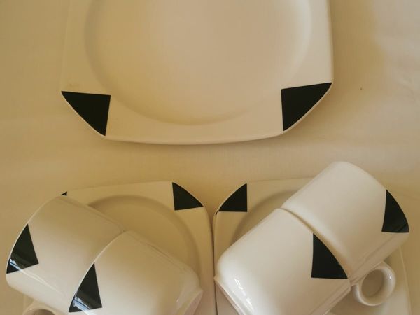 Vintage Art Deco Style Cups Saucers and Serving Plate