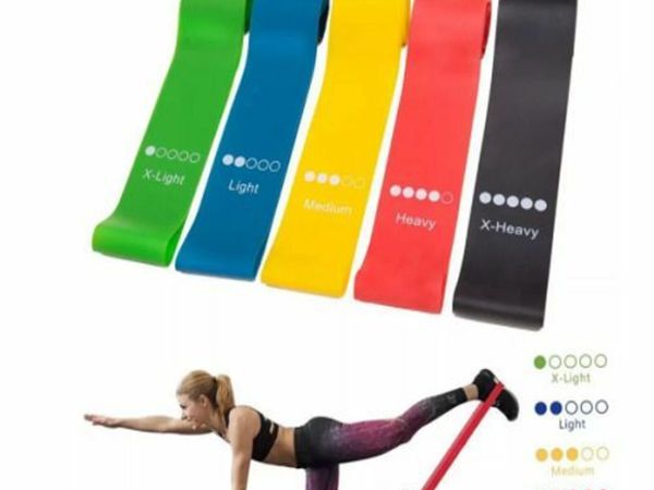 Resistance Exercise Bands 5 in Set Fitness Gum Elastic Rubber Belts Workout